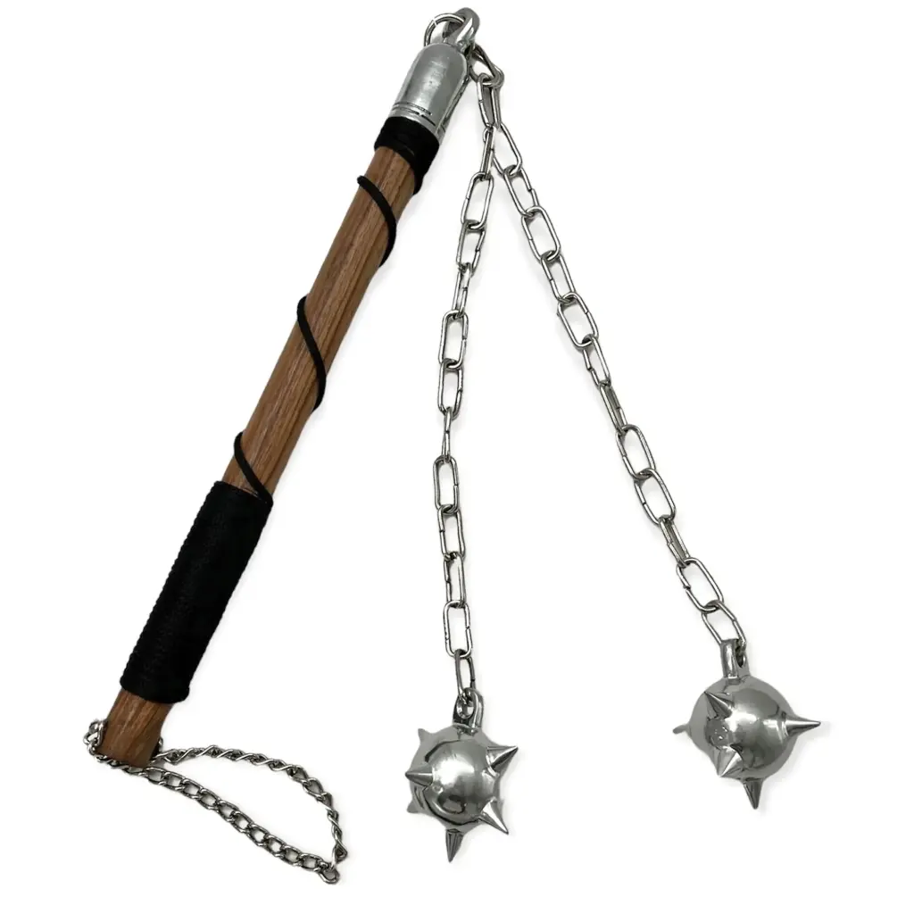 Throneguard Twin‑Chain Dual‑Head Medieval Flail - Silver Finish