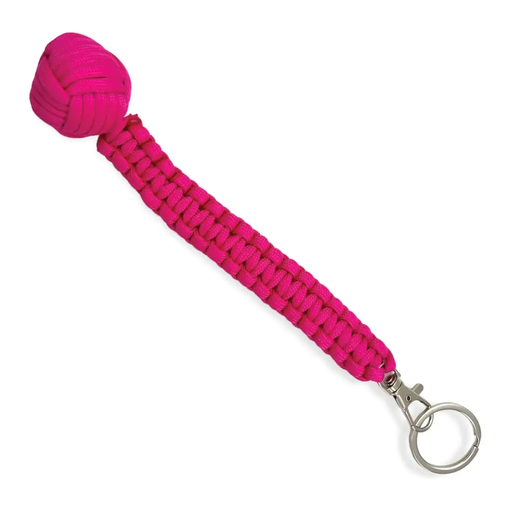 Signal Knot Adjustable Safety Monkey Fist Keychain - Deep Pink Paracord