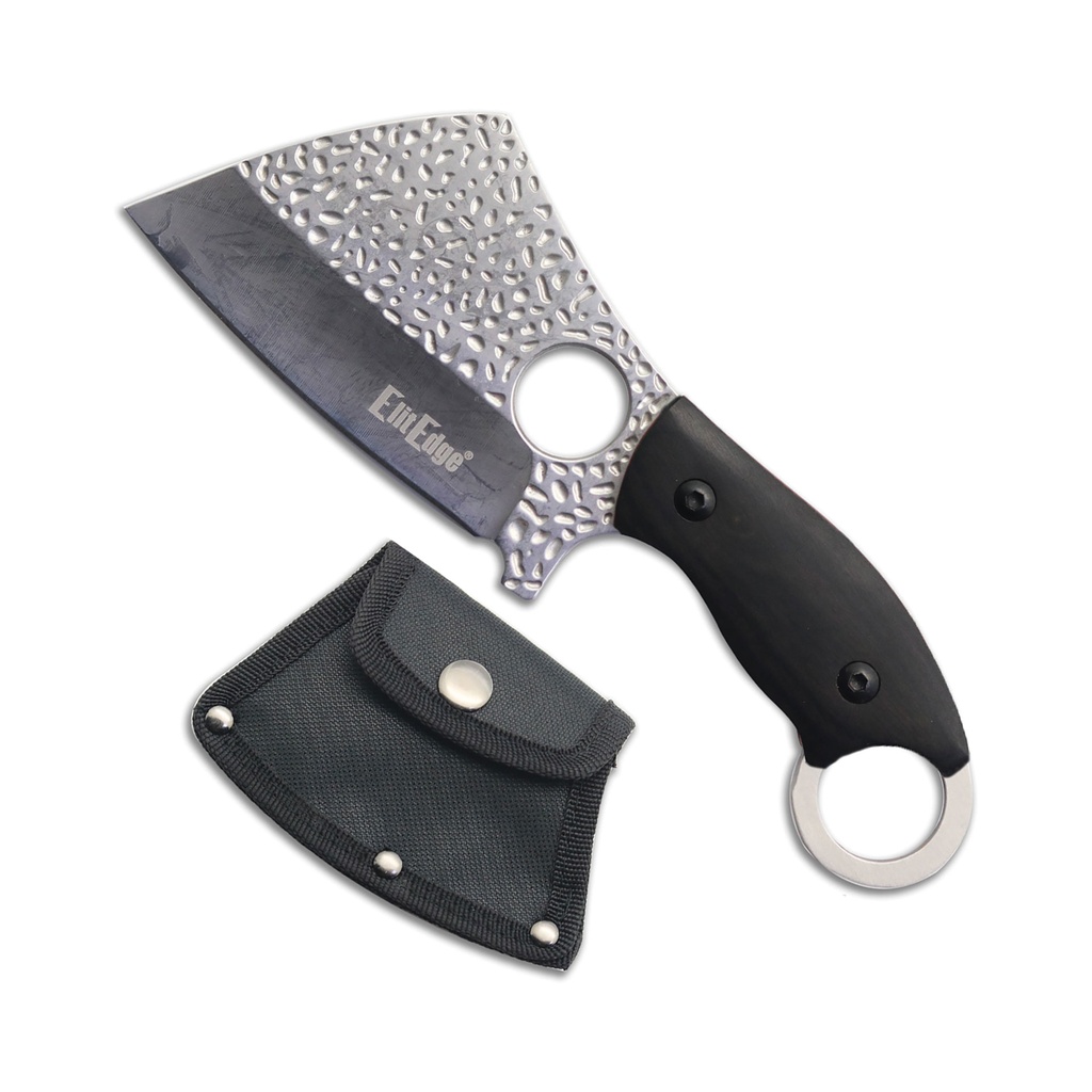 Forge-Mark Ring-Pommel Cleaver Fixed Blade Knife - Black Wood