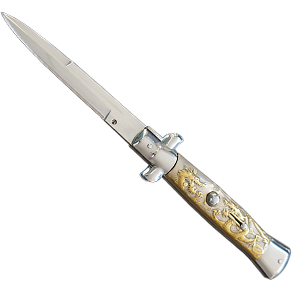 Dragon Grip Quick-Deploy Stiletto Switchblade Knife - Gold Dragon