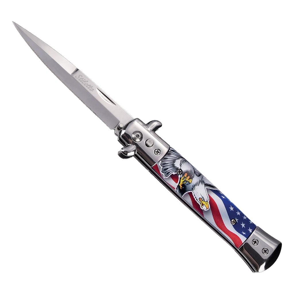 Patriot Eagle Quick-Deploy Stiletto Switchblade - Black Marble Acrylic