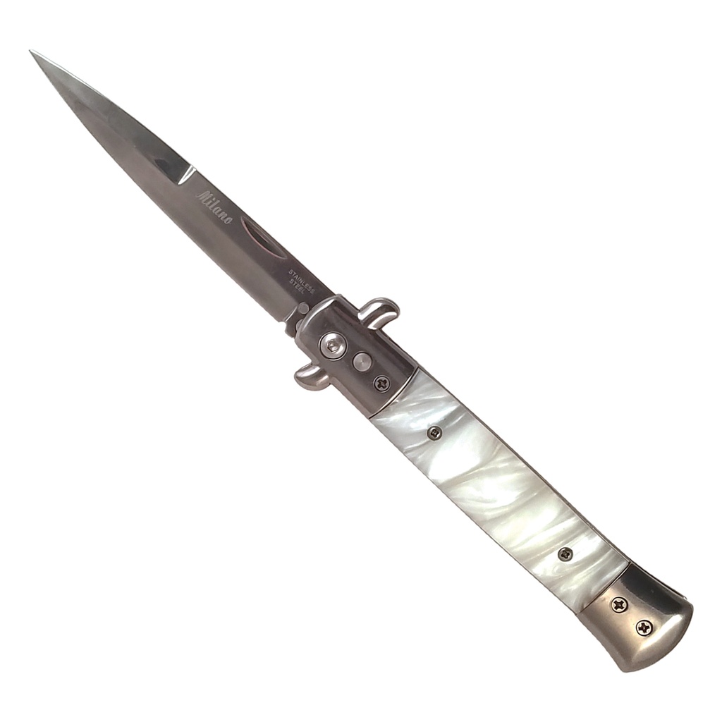 Marble Mirage Bolster-Release Stiletto Switchblade - White Marble