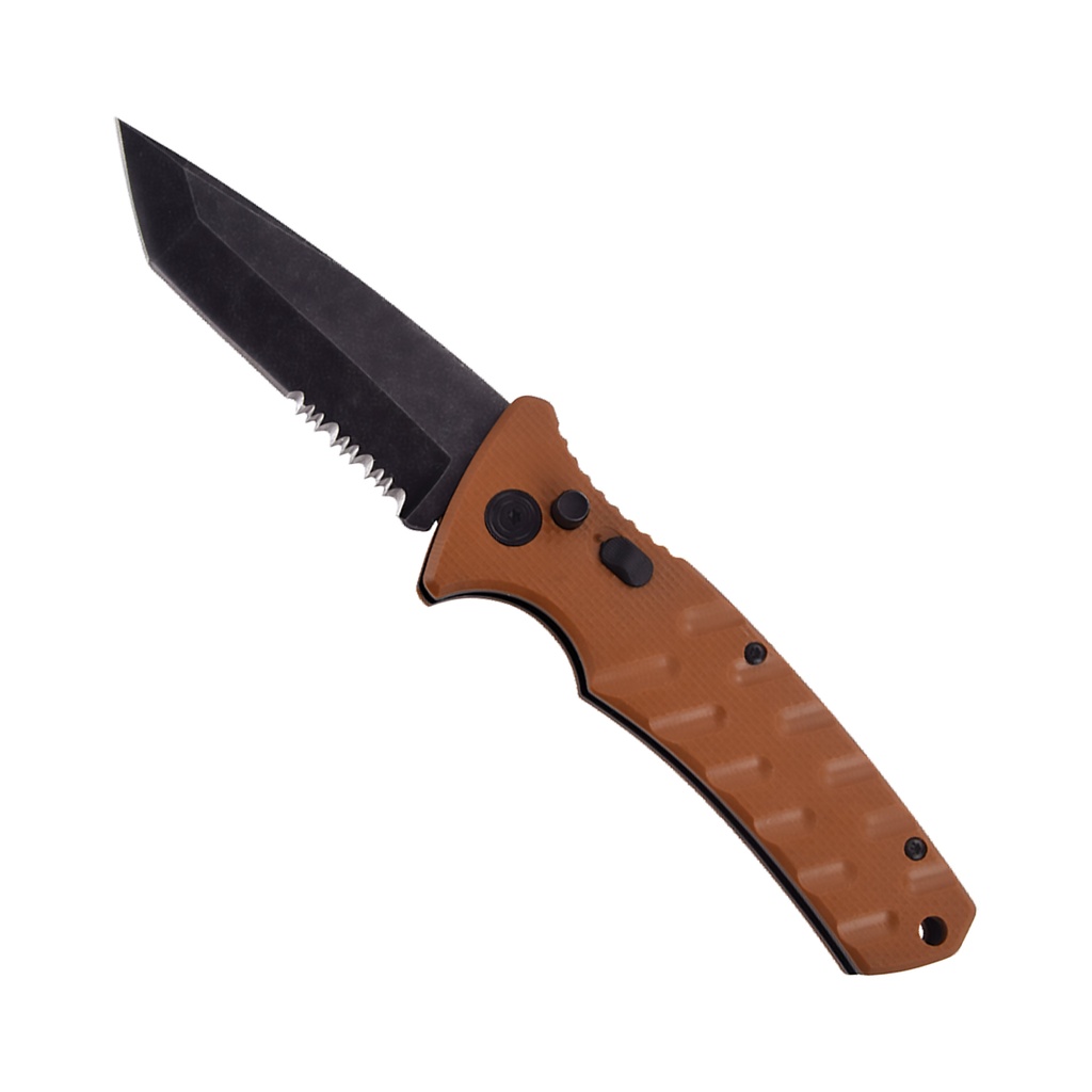 Desert Tread Push-Button Tanto Automatic Knife - Brown Aluminum