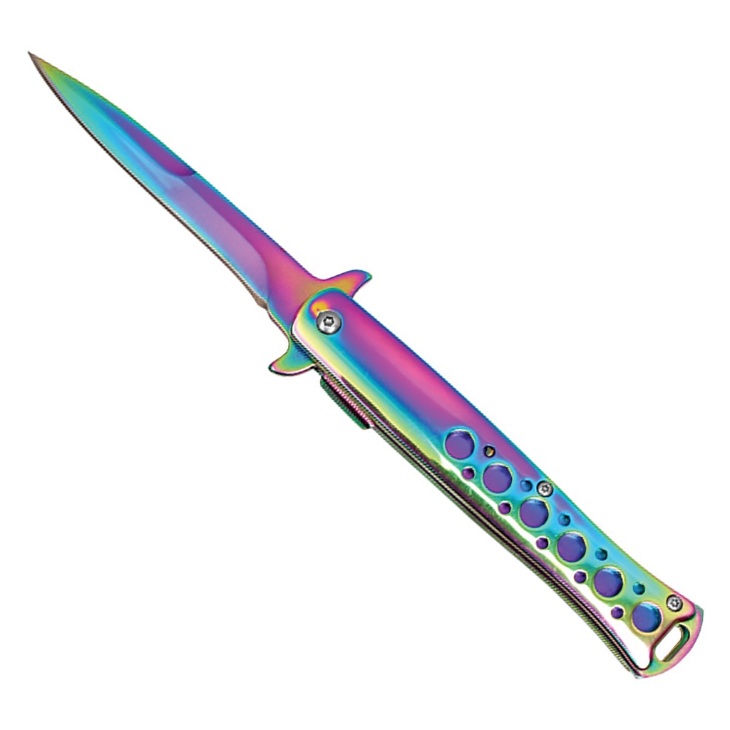 Neon Mirage Quick-Assist Stiletto Knife - Rainbow Steel