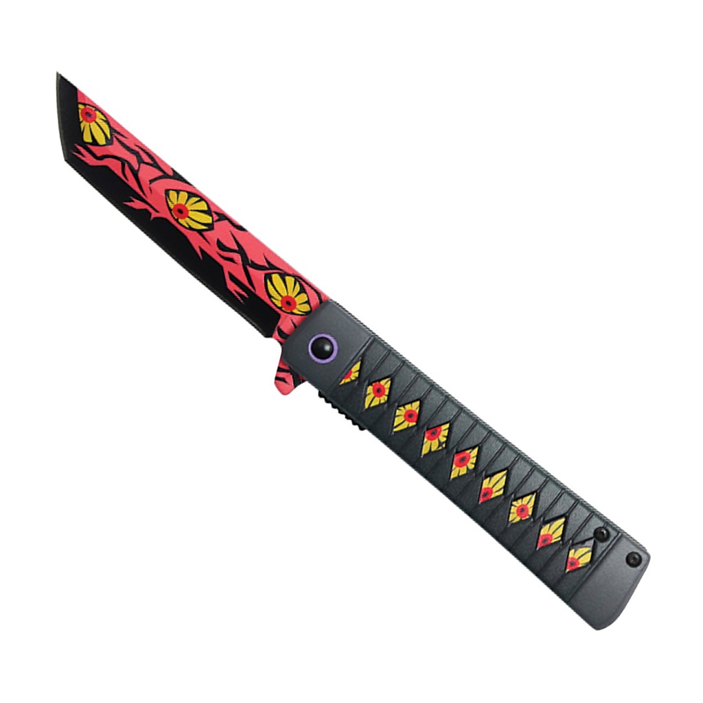 Ancient Eyes Quick-Flip Spring Assisted Pocket Knife - Red Blade