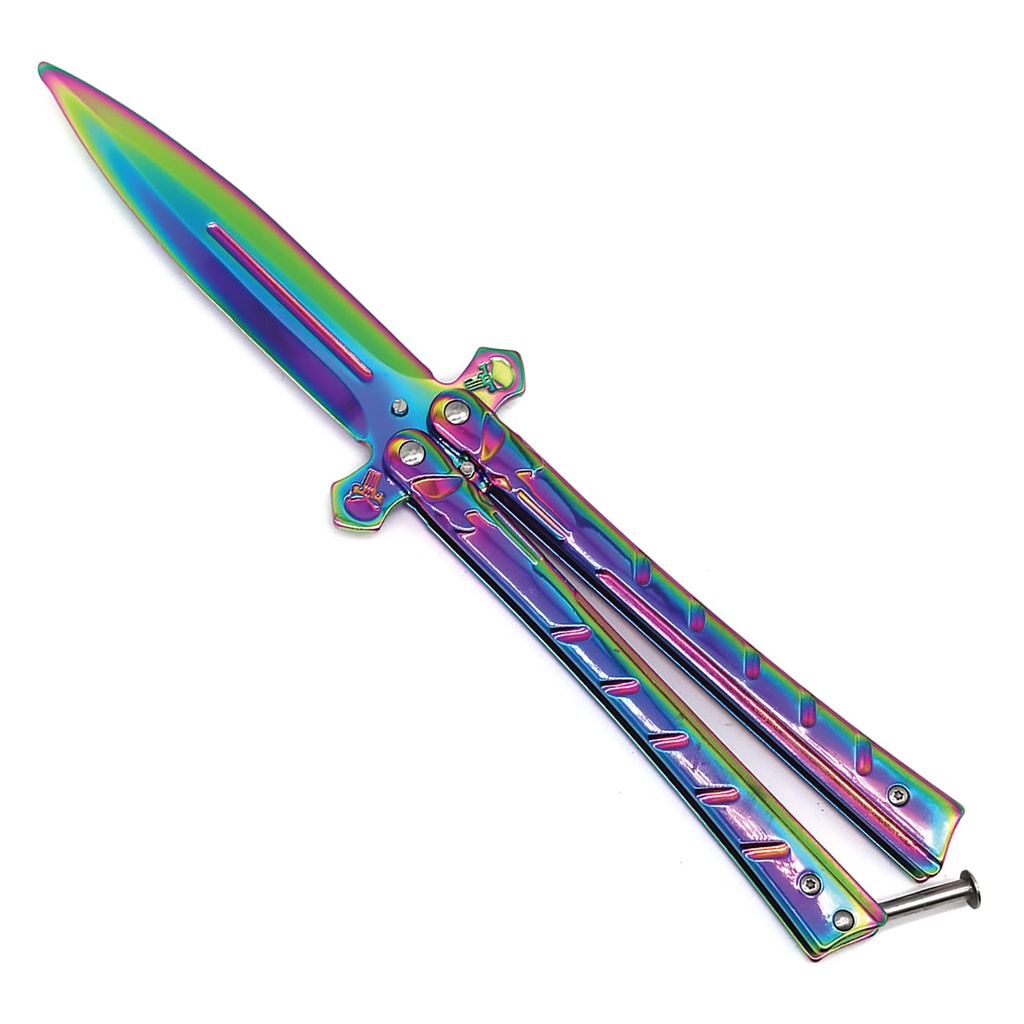 Cross Spear Rhythm Balisong Trainer - Rainbow Iridescent
