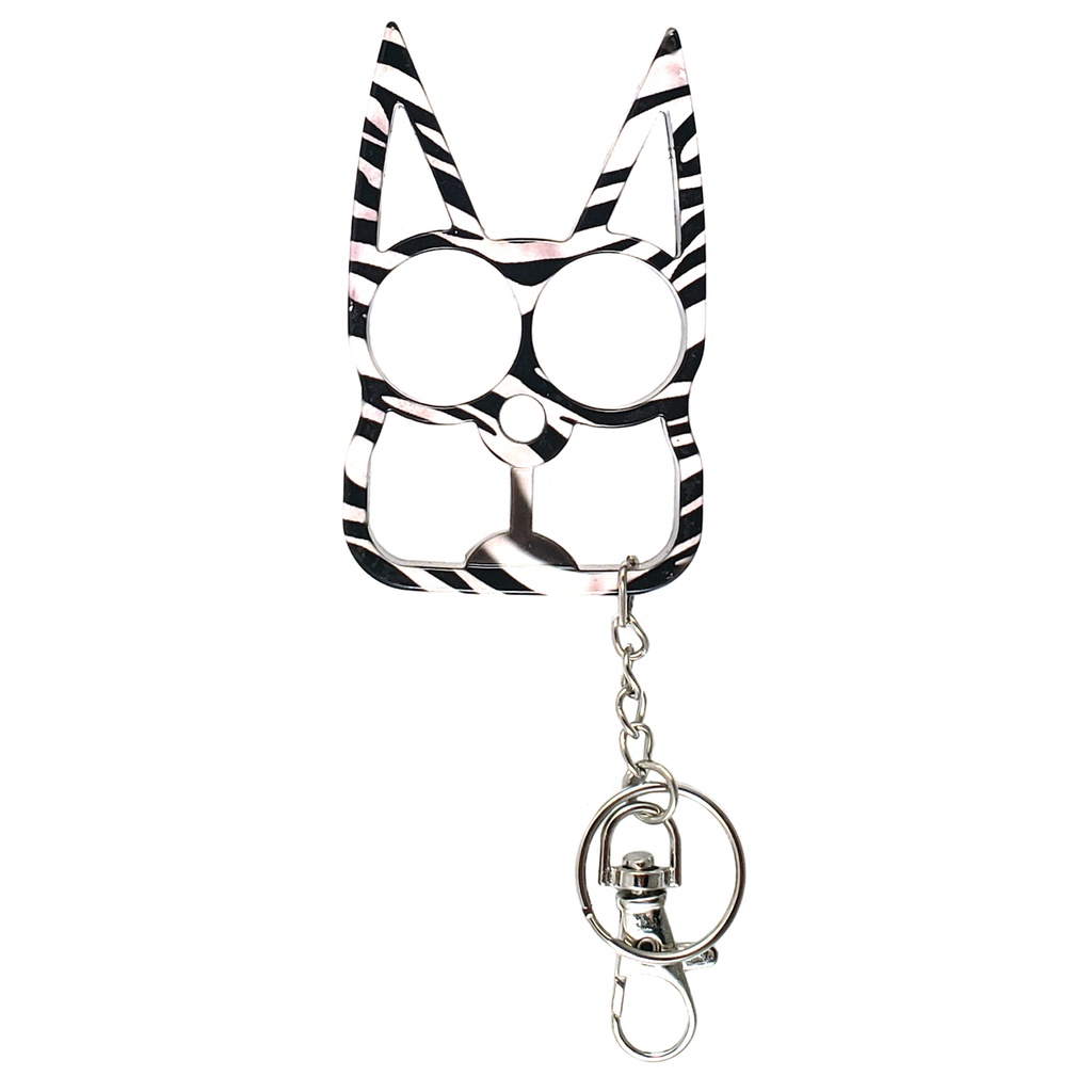 Night Prowler Solid-Steel Cat Self-Defense Keychain - Zebra