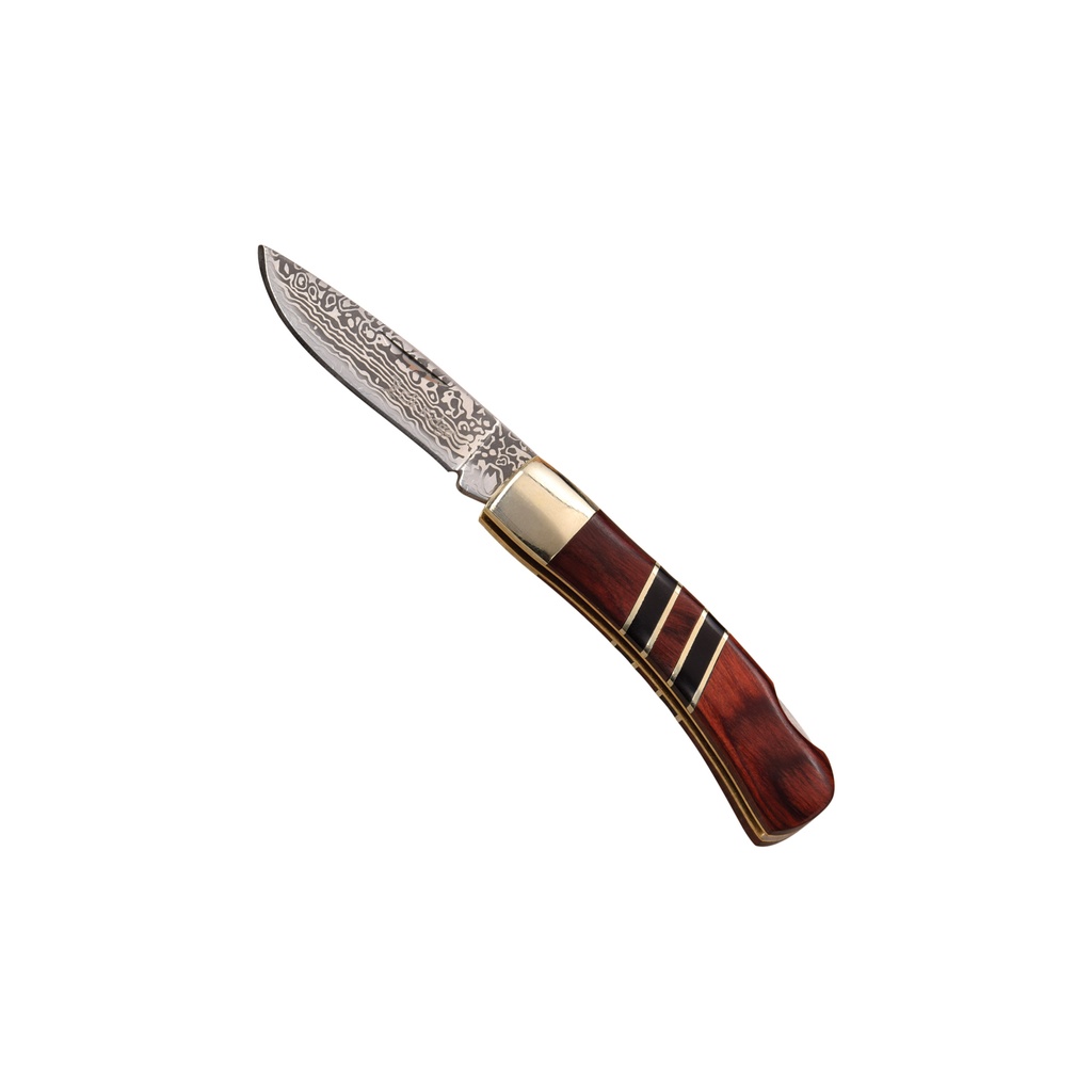Heritage Damascus-Etch Gentleman Folding Pocket Knife - Wood Handle
