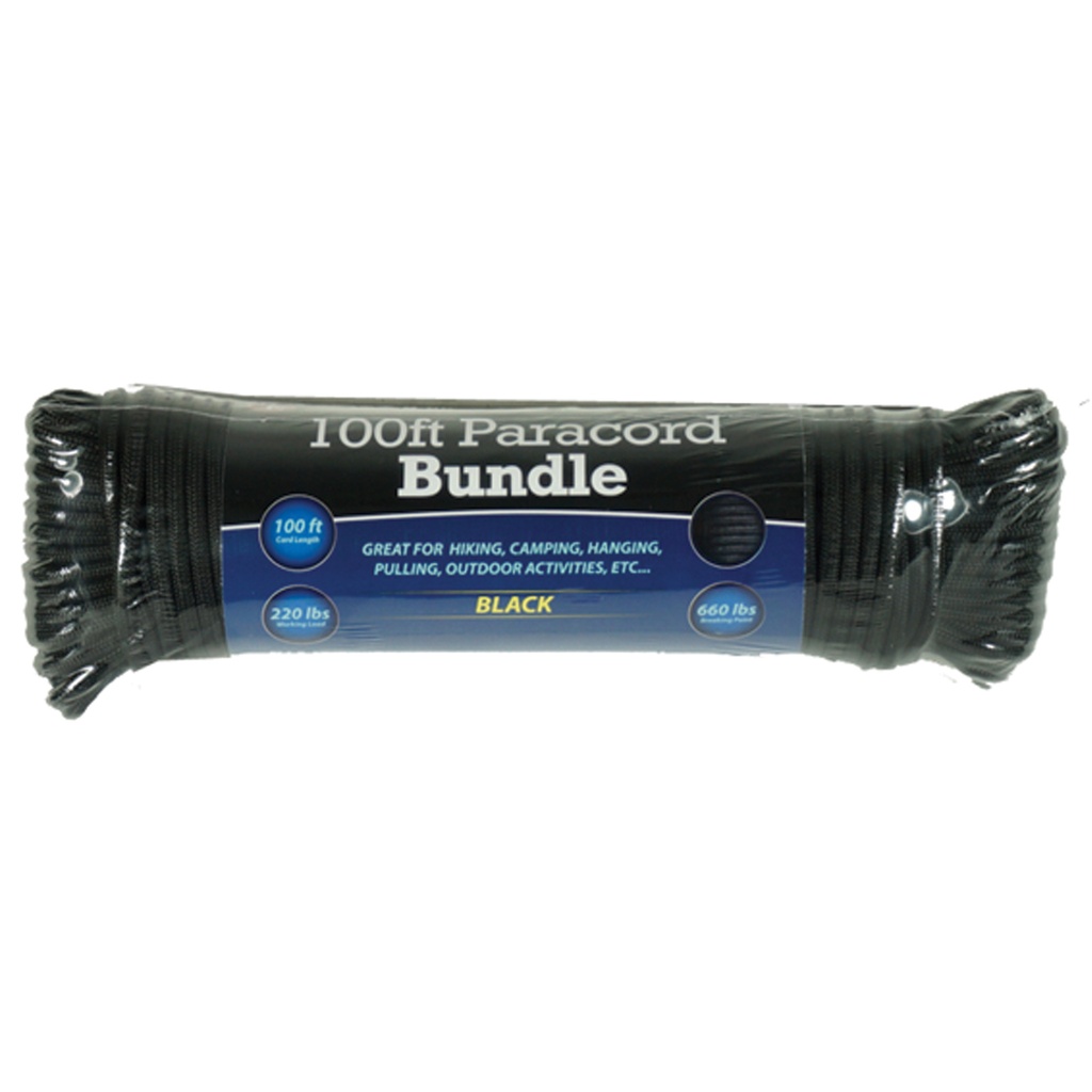 Stealth Braid 100-Foot 550 Paracord - Midnight Black