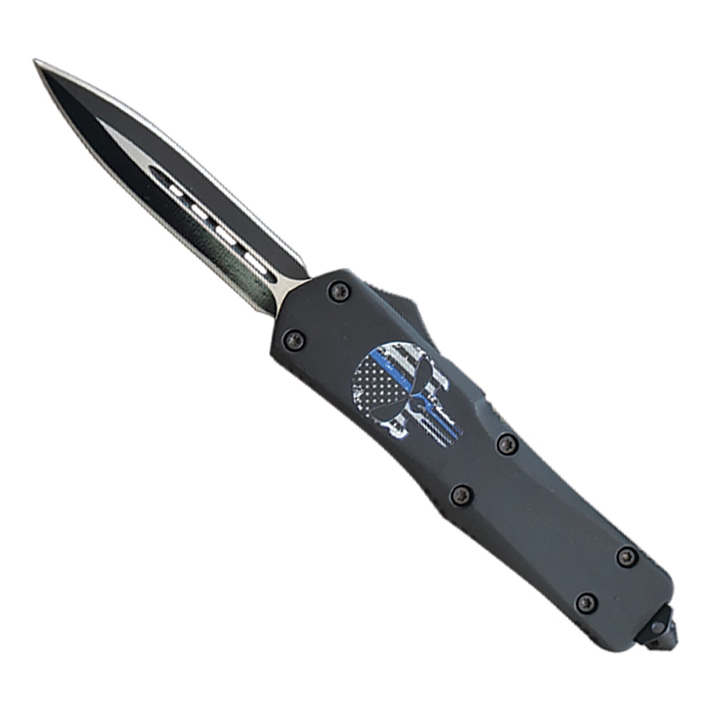 Skullstrike Double-Action Dagger OTF Knife - Blue Skull
