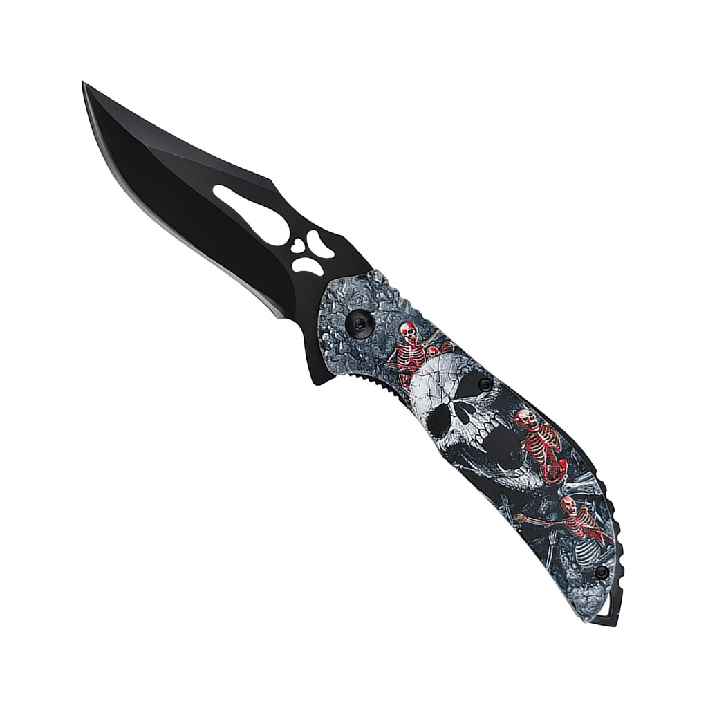 Crimson Reaper Skull Quick-Deploy Spring Assisted Knife - Black Oxide
