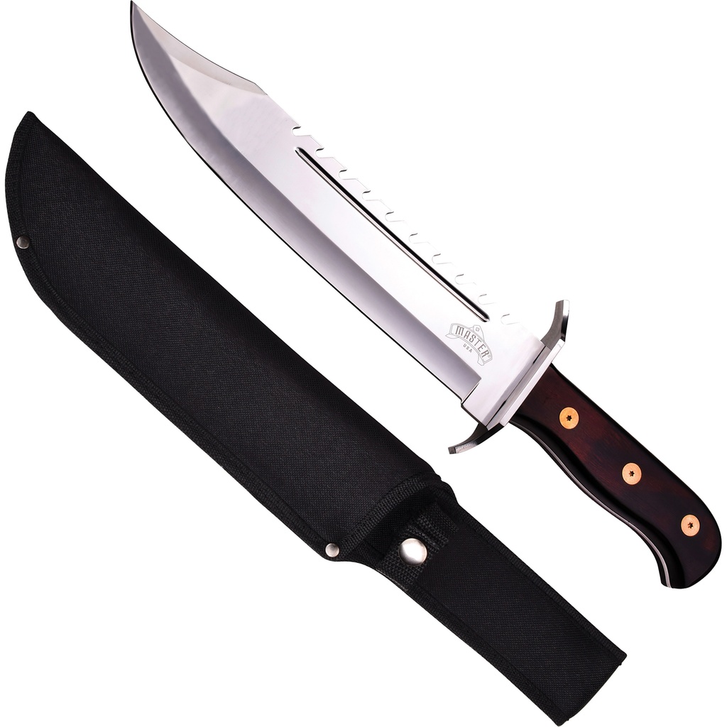 Frontier Crest Mirror-Edge Bowie Knife - Black Pakkawood