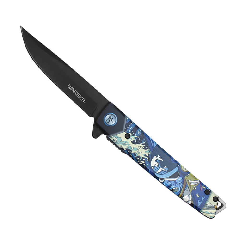 Samurai Wave Quick-Deploy Spring-Assisted Pocket Knife - Blue Artwork