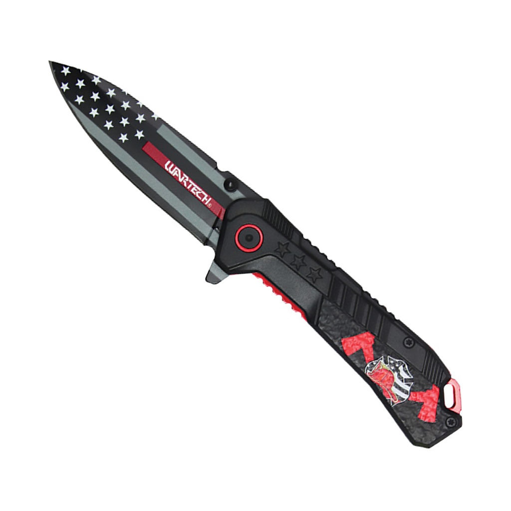 Valor Flag-Etched Spring-Assisted Knife - Black Aluminum