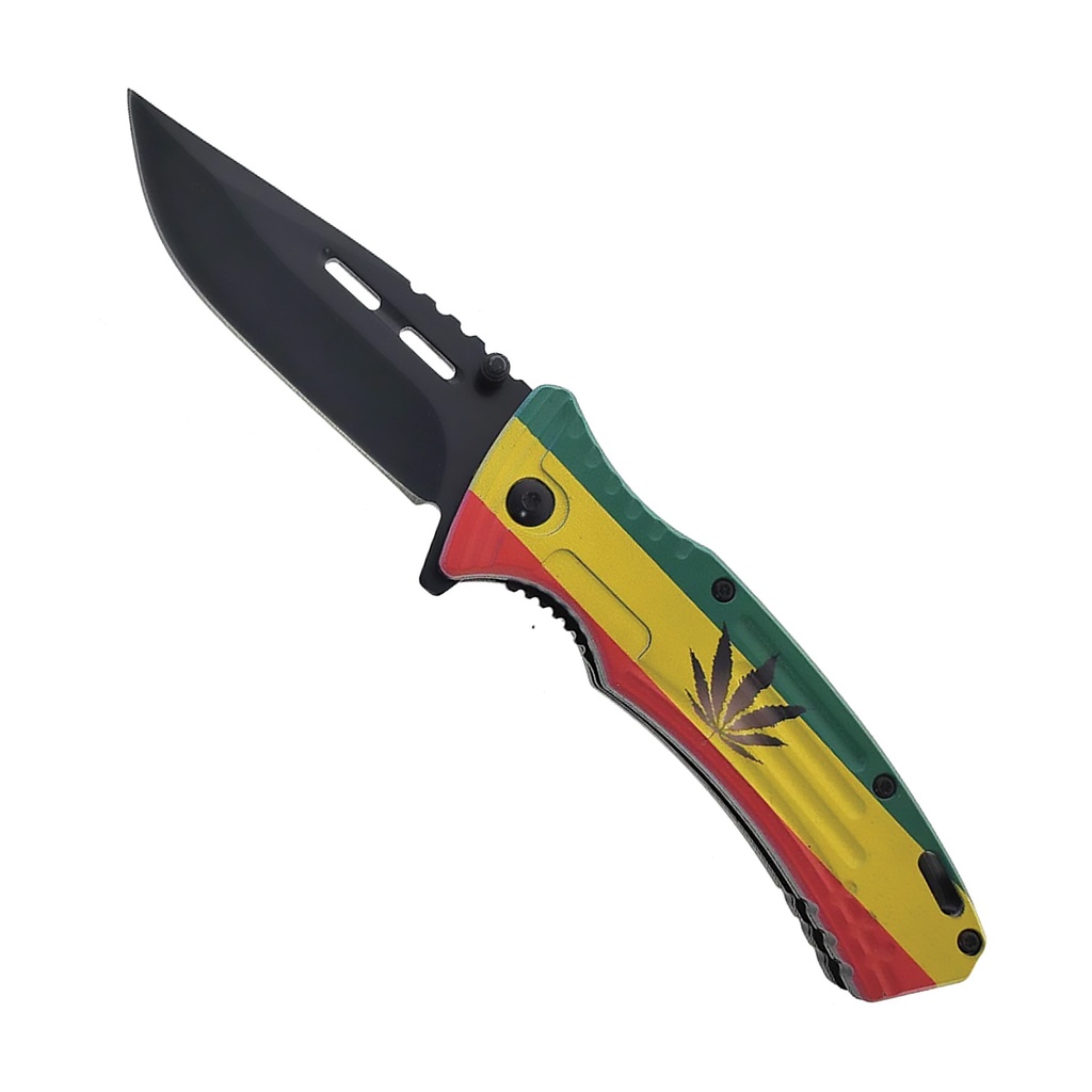Rasta Pulse Street-Style Assisted Opening Knife - Marijuana Leaf