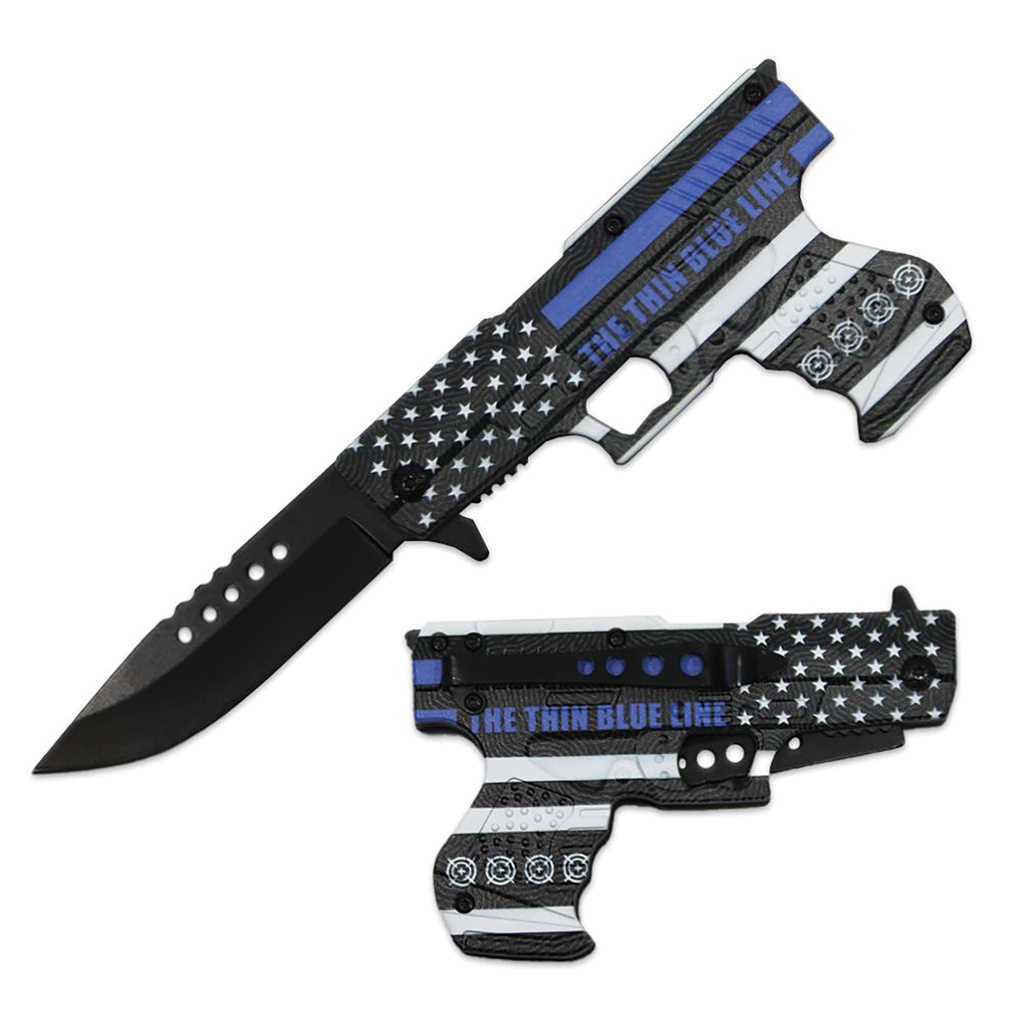 Thin Blue Line Sidearm Assisted Opening Knife - Black Aluminum