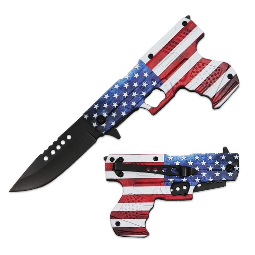 Patriot Sidearm Assist-Open Folding Knife - USA Flag Aluminum