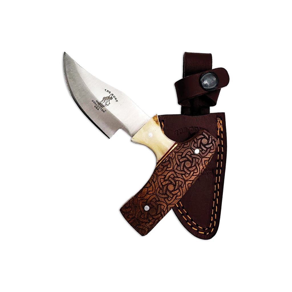 Bonefield Reliquary Short Blade Skinning Knife - Carved Wood & Bone