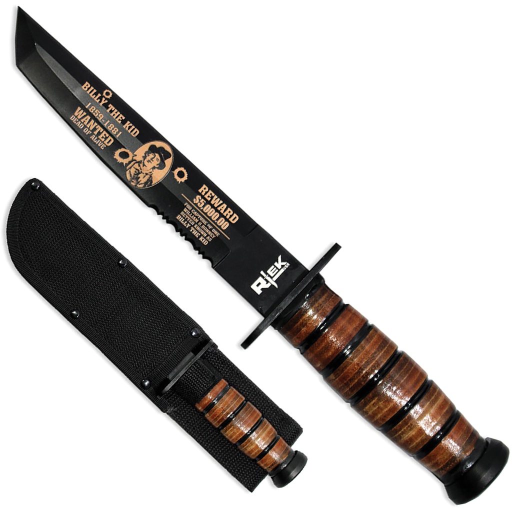Wanted Edge Western Tanto Fixed Blade Knife - Black Leather