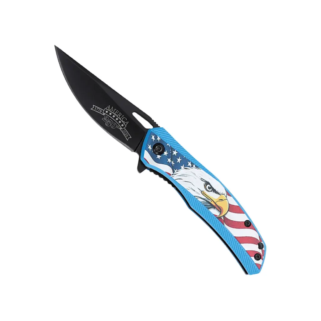 Eagle Honor Patriotic Spring Assisted Knife - Blue Aluminum
