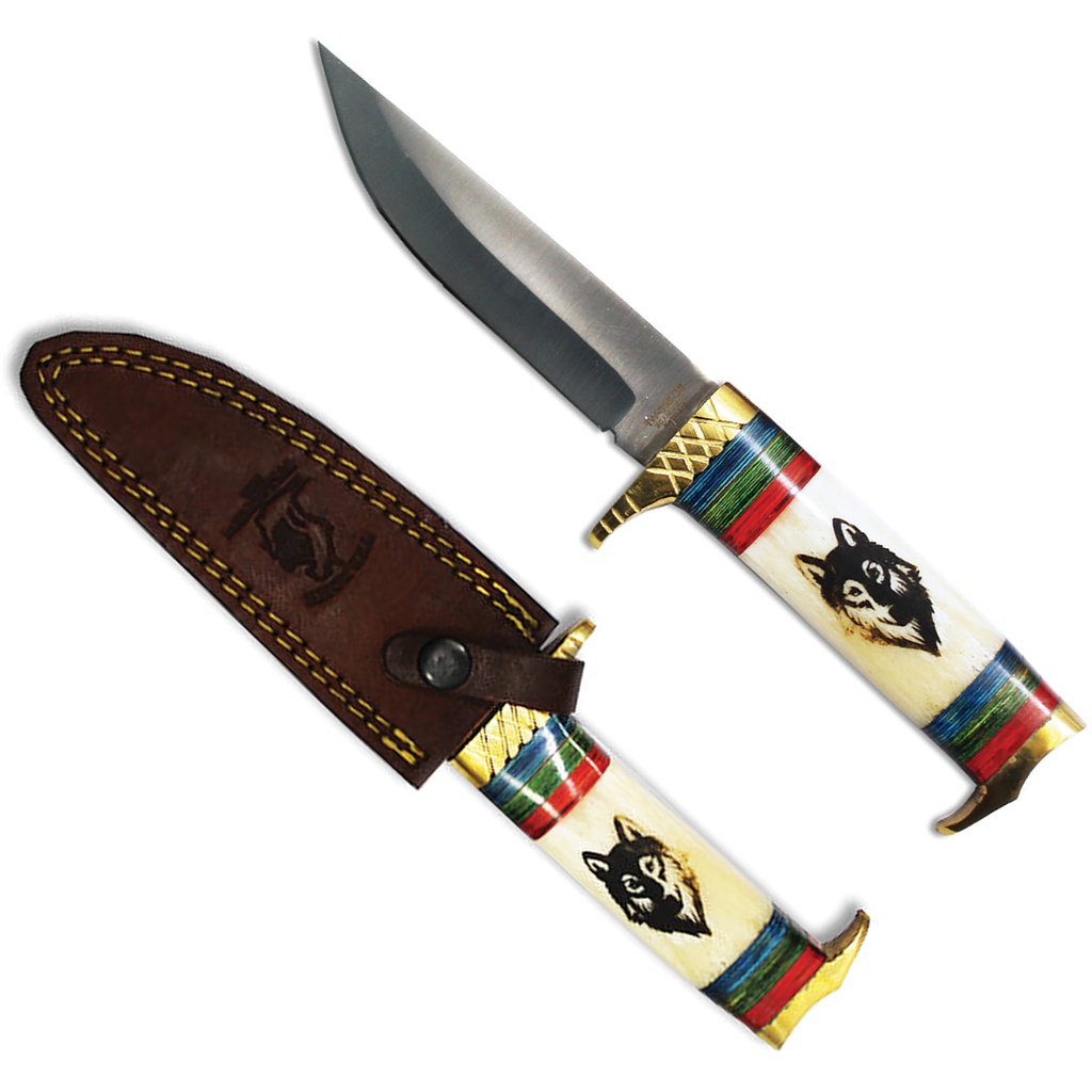 Wolf Trail Heritage Hunting Knife - Bone & Brass