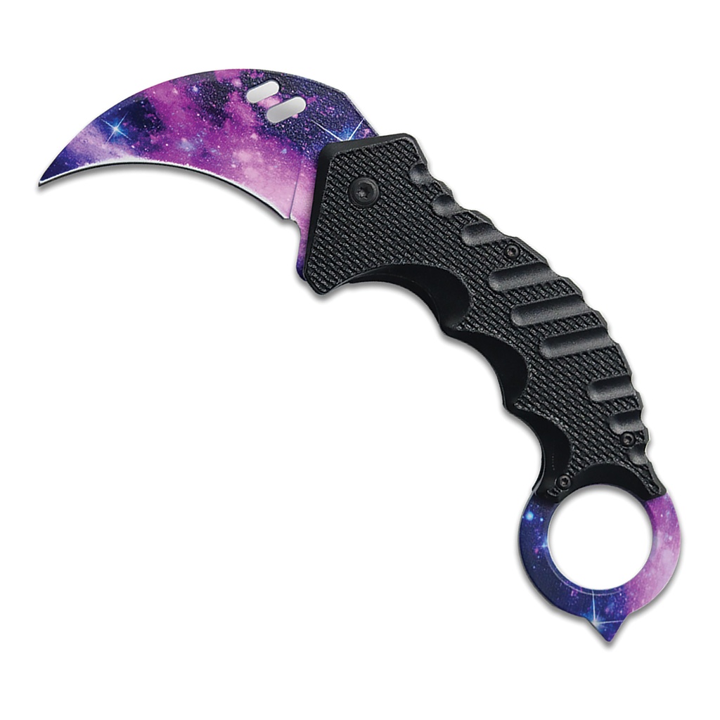 Cosmic Talon Spring-Assisted Karambit Knife - Purple Galaxy