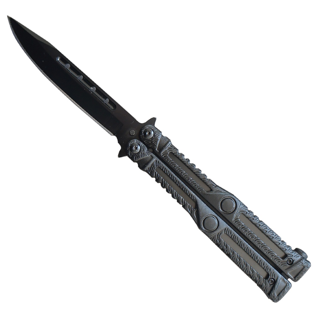 Midnight Flip Stealth Butterfly Knife - Black Aluminum
