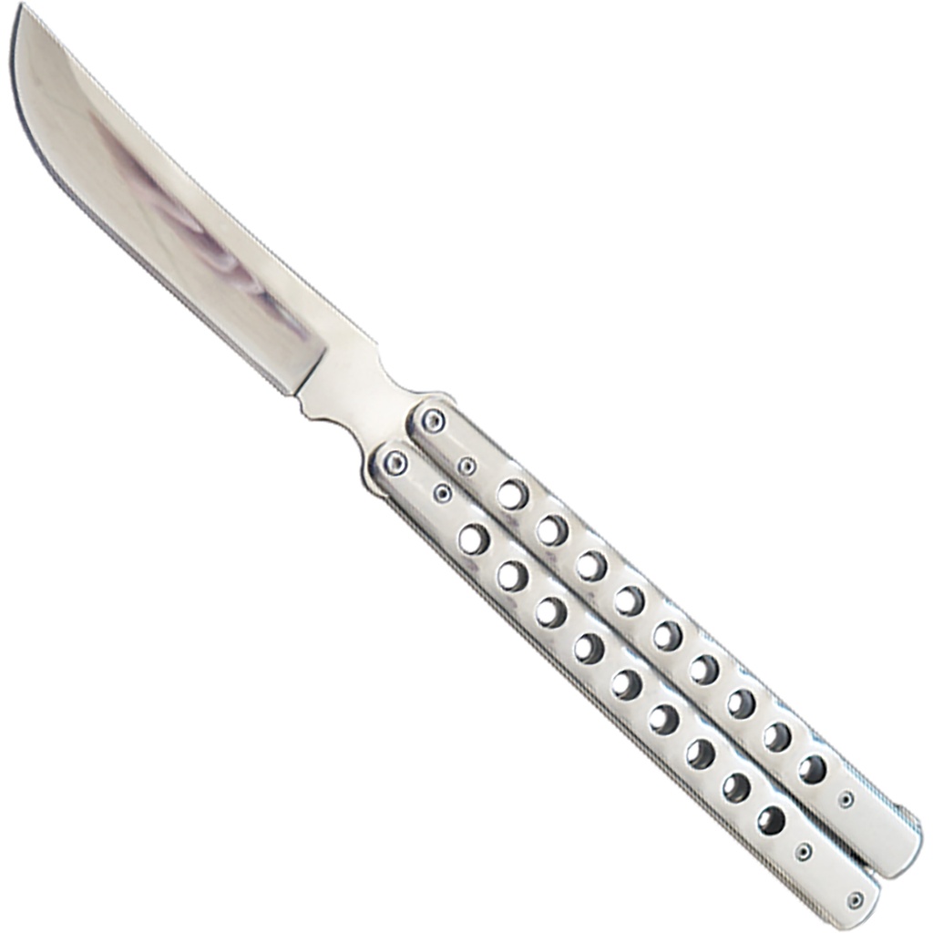 Minimalist Hira Zukuri Flipping Butterfly Knife - Polished Silver