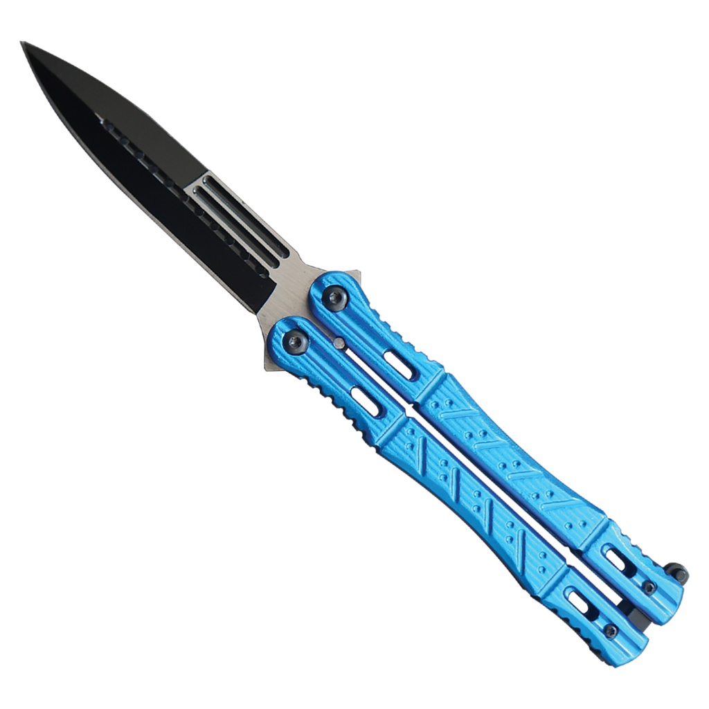 Azure Strike Tactical Spear Point Butterfly Knife - Blue Aluminum