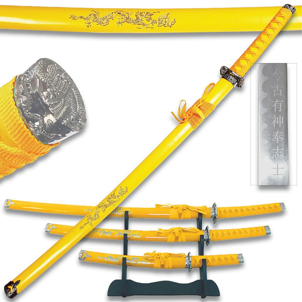 Carved Dragon Sword Set - Gold