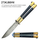 Verdant River Balance Butterfly Knife - Wood Inlay Damascus